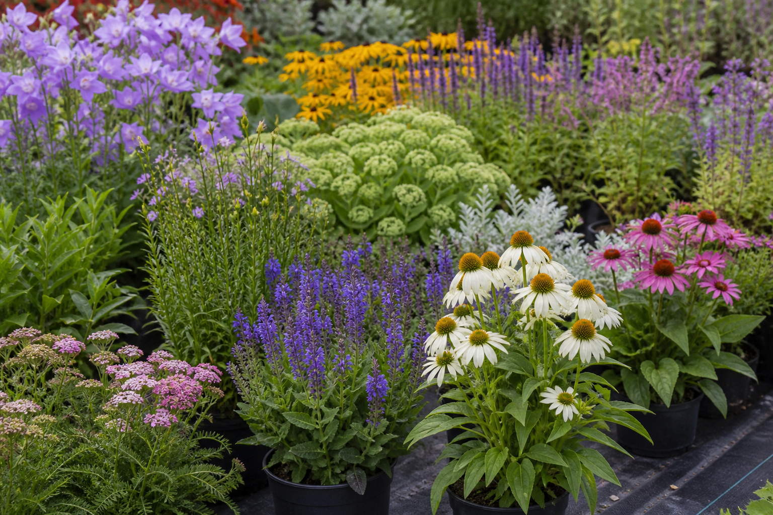 Flowering perennial plants in pots